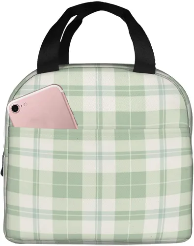 Vista 28 de Lonchera con diseño a cuadros azules aislada, bolsa térmica para almuerzo para adultos, niños, niñas, mujeres, oficina, trabajo, escuela, picnic