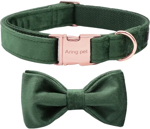 Vista 15 de ARING PET Collar de perro con corbatín, collares de terciopelo para perros con corbatín extraíble, collar de lazo ajustable para perros hembras