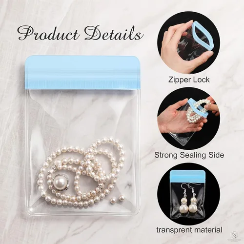 Vista 3 de Clabby 120 bolsas de joyería antideslustre para organizador y almacenamiento, bolsa de joyería de PVC transparente, mini bolsa de plástico, anillos