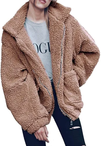 Vista 18 de PRETTYGARDEN - Chaqueta de forro polar Sherpa de gran tamaño para mujer Negro