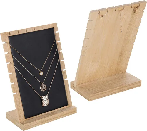Vista 6 de MyGift Tablero de exhibición moderno de bambú para collares, joyas, juego de 2, color negro