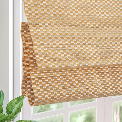 Vista 16 de Persianas romanas de bambú opacas inalámbricas, de fácil control, de madera tejida natural, persianas de bambú con forro de gran privacidad
