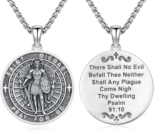 Vista 112 de 925 Sterling Silver Patron Saint Amulet Necklace for Men Women plateado