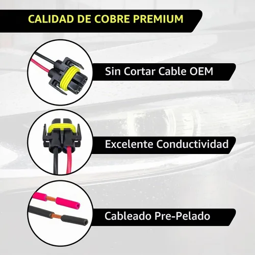 Vista 2 de DWLJX913BL-2PS - 2 conectores de cable para faros delanteros H11, enchufes de arnés de cableado de extensión con cables, adaptador de coleta