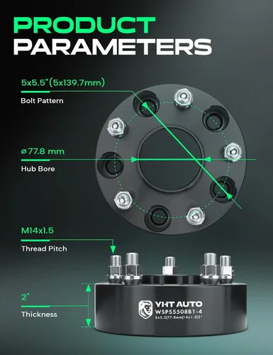 Vista 4 de YHTAUTO 5x5.5 pulgadas espaciadores de rueda centrados en el cubo de 2 pulgadas, compatibles con Ram 1500 2012-2018, Ram 1500 Classic 2019-2023