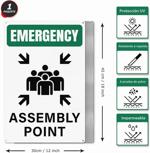 Vista 2 de Señal de punto de montaje de emergencia 18 × 12 pulgadas para uso