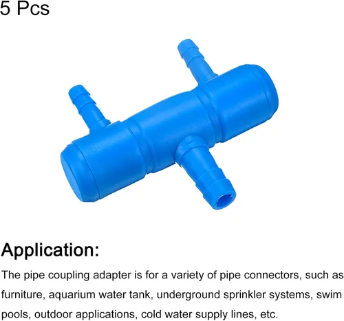 Vista 3 de uxcell 5 unids 0.315 in a 0.217 in 2 vías línea de aire tubo divisor conector pecera tanque oxígeno tubo aire adaptador para acuario, azul