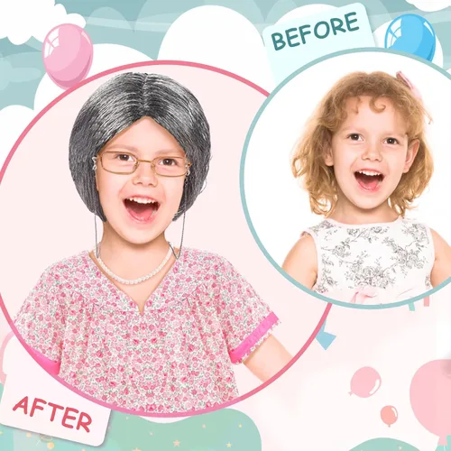Vista 2 de Disfraz de abuela para niños y niñas, disfraz de mujer mayor, vestido de Halloween para anciana, vestido temático para niñas pequeñas 100 días