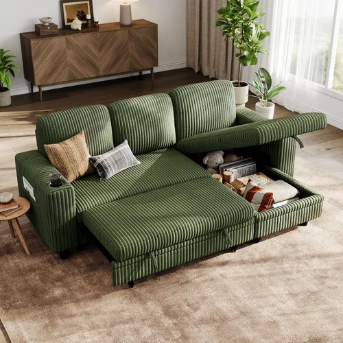 Vista 32 de LINSY HOME Sofá Loveseat con Almacenamiento - Cómodo Sofá de Pana Suave de 2 Plazas con Carga USB y Portavasos, Loveseat de Asiento Profundo