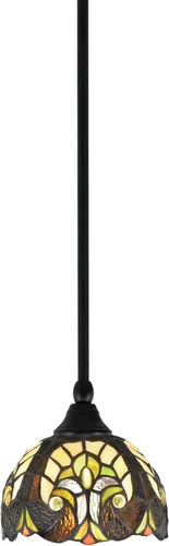 Vista 239 de Toltec Lighting Tallo Colgado Mini colgante, acabado de cobre negro, 3.5" cuadrado humo burbuja vidrio