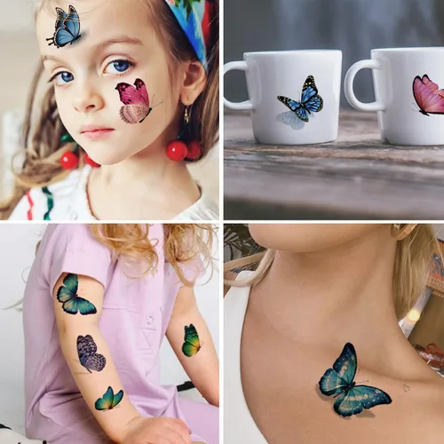 Vista 6 de CHARLENT 148 hojas individuales de tatuajes temporales de mariposa para niñas y mujeres, tatuajes de mariposa realistas 3D para niños, regalos