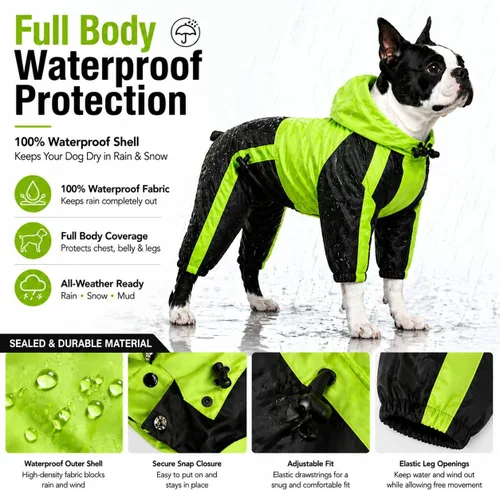 Vista 2 de Ropa para mascotas, abrigo impermeable de nailon para mascotas, chaqueta de lluvia adorable con capucha perfecta para razas de perros pequeños, Verde