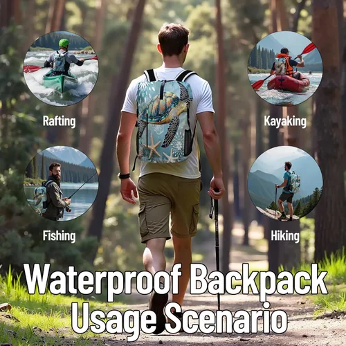 Vista 8 de Bolsa seca impermeable Bolsas secas marinas para kayak, senderismo, tortugas marinas, estrellas de mar, mochila con cierre enrollable, mochila