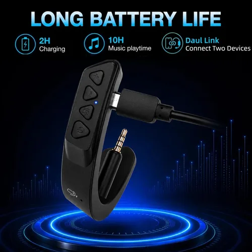Vista 3 de Adaptador Bluetooth inalámbrico aptX mejorado para auriculares Bose QuietComfort 25 QC 25 con micrófono/control de volumen, negro