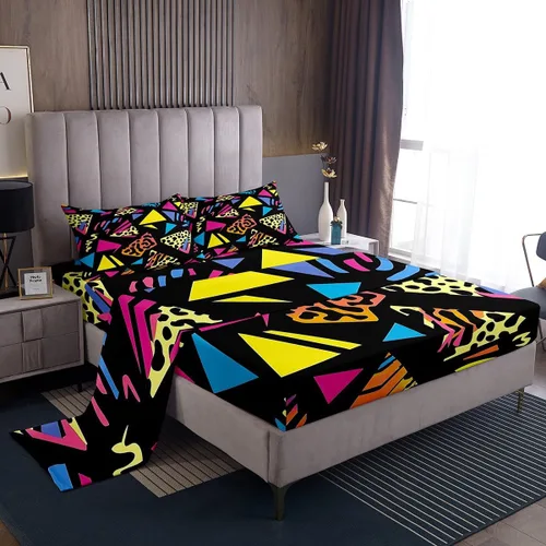 Vista 18 de Erosebridal Juego de sábanas de estilo retro de los años 80, tamaño individual, diseño geométrico abstracto, diseño moderno urbano con círculos