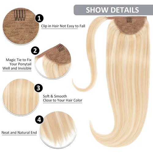 Vista 3 de Caliee Extensión de cabello humano de 14 pulgadas de largo, con reflejos P12/60A, color marrón dorado con rubio platino, extensión de cabello 100%