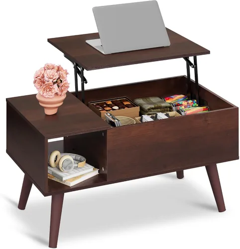 Vista 21 de WLIVE Mesa de Centro para Sala de Estar, Mesa de Centro con Tapa Elevable y Almacenamiento, Mesa Central de Comedor de Madera Pequeña Elevable