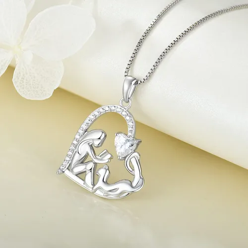 Vista 5 de YL Collar de mujer de plata de ley 925 con colgante de corazón de filigrana y luna para niñas