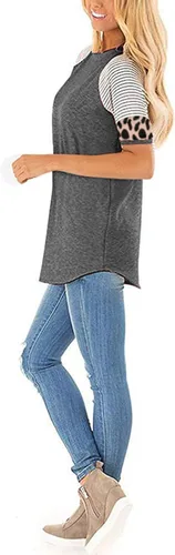 Vista 2 de Blusa con estampado de leopardo para mujer, manga larga, cuello redondo, patchwork