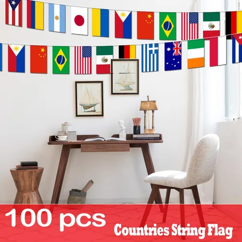 Vista 2 de Bandera de cuerda de calidad premium de 95 pies con 100 países - Banderines internacionales vibrantes perfectos para decoraciones de fiesta, bares