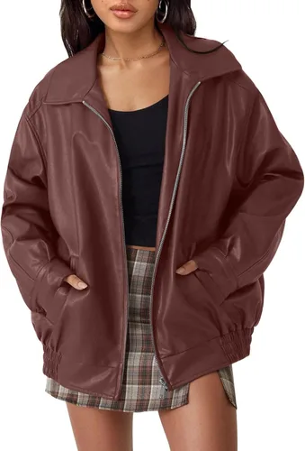 Vista 13 de AUTOMET Chaqueta de piel sintética de gran tamaño para mujer para otoño e Verde Armada (ArmyGreen)