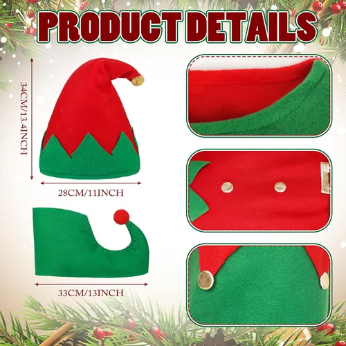 Vista 6 de Newcotte Conjunto de disfraz de elfo de Navidad para mujeres y niñas, ayudante de Papá Noel, incluye sombrero de elfo, vestido de Papá Noel, medias