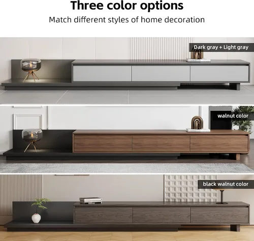 Vista 6 de Mid-Century - Mueble de TV extensible moderno con 3 cajones, centro de entretenimiento ajustable de 78.7 a 130 pulgadas, soporte de TV para sala