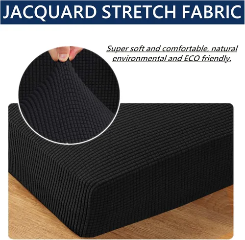 Vista 3 de Funda de cojín elástica para sofá, funda de asiento, funda de sofá de dos plazas, protector de elastano elástico para muebles para asiento (negro, 1)