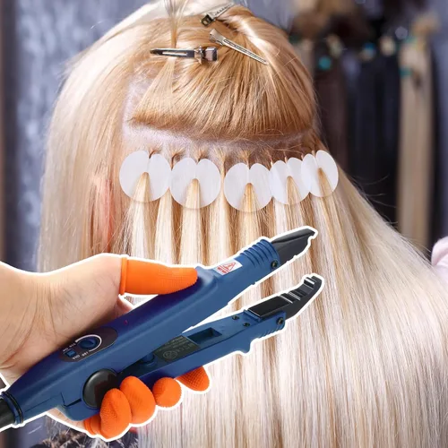Vista 7 de Extensiones de Cabello Plancha de Fusión Extensiones de Cabello de Queratina Herramienta de Calor Varita Conectora de Calor con Protector