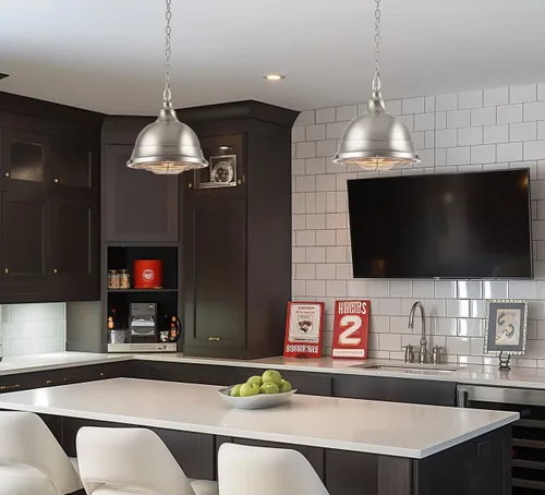 Vista 3 de Kira Home Liberty - Lámpara colgante industrial moderna de 13 pulgadas + pantalla de jaula de metal, altura colgante ajustable, acabado de níquel