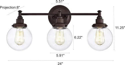 Vista 11 de Chloe Lighting Milo - Accesorio de tocador de baño de bronce aceitado de 3 luces de transición de 24 pulgadas de ancho