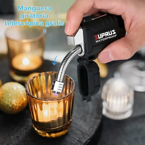Vista 6 de SUPRUS Encendedor impermeable a prueba de viento Encendedor de arco Encendedor de plasma Encendedores recargables USB-C con cuello expandible y Negro