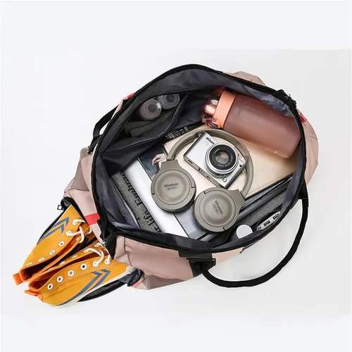 Vista 5 de GULRUH Bolsa de gimnasio, bolsas de gimnasio para mujeres y hombres con bolsillo para zapatos, de nailon, grande, a la moda, para viajes