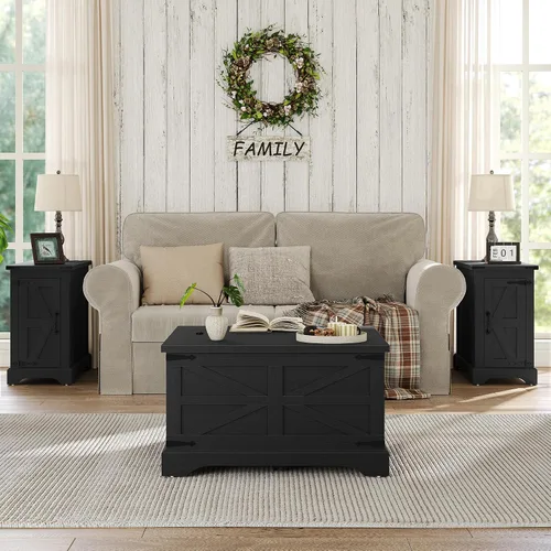 Vista 5 de Furnideco - Mesa de centro de granja con superficie elevable, mesa central cuadrada de madera con gran compartimento de almacenamiento oculto