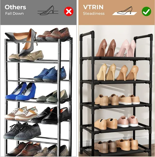 Vista 6 de VTRIN - Estantería alta de 10 niveles para zapatos, con capacidad para 20-25 pares de zapatos, organizador vertical resistente con 18 ganchos