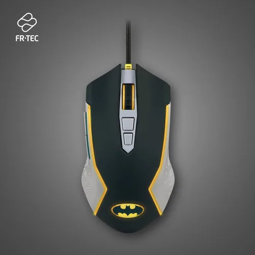 Vista 2 de FRTEC - Ratón para juegos Batman, iluminación LED amarilla, dpi ajustable, cableado, colección oficial de DC, movimiento rápido y preciso, botones