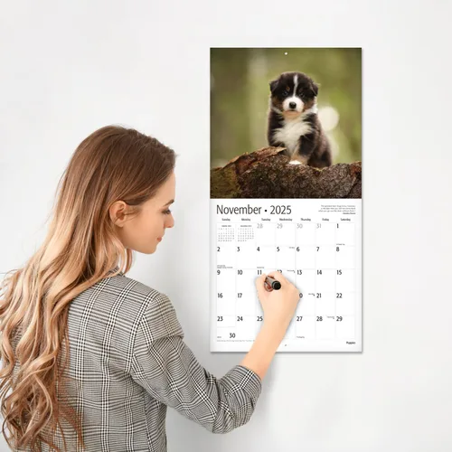Vista 4 de RED EMBER Calendario de pared 2025 con diseño de cachorros de 12 meses, 12 x 24 pulgadas, abierto, papel grueso y resistente, para regalo