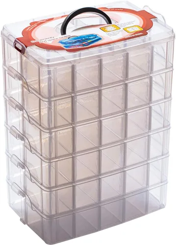 Vista 7 de Sooyee Organizador de almacenamiento para manualidades, funda de ruedas calientes, caja de costura, caja organizadora de plástico de 3 niveles