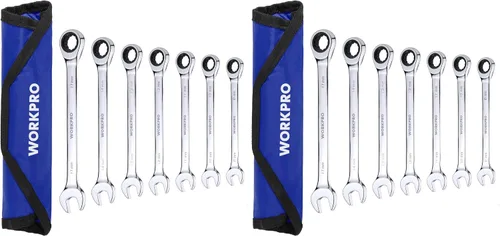 Vista 10 de WORKPRO Juego de llaves combinadas de trinquete de 7 piezas, 72 dientes, construcción Cr-V, juego combinado de llaves de trinquete con bolsa