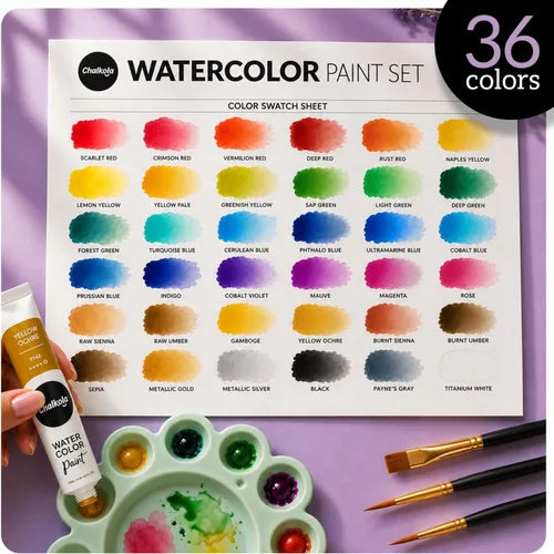 Vista 3 de Chalkola - Set de pintura de acuarela para adultos, niños, artistas principiantes y profesionales - Juego de 36 tubos de acuarela (12ml, 0.4oz), 10