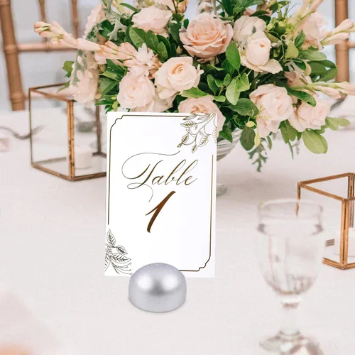 Vista 5 de 12 soportes de números de mesa redondos, modernos portatarjetas de lugar, clips para recepción de boda, aniversario, fiesta de cumpleaños, banquete
