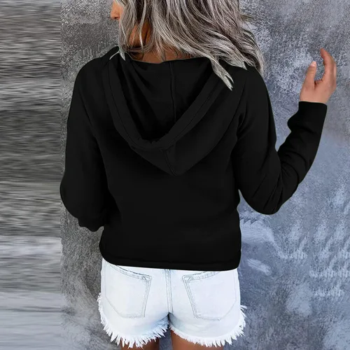 Vista 8 de SMIDOW Sudadera con capucha para mujer, con botones, de moda, con cordón, color liso, bonita, cómoda, sin botones