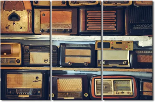 Vista 35 de TUMOVO Arte de pared de estilo retro, grupo de dispositivos electrónicos antiguos de radio, pinturas de imágenes, 3 piezas, lienzo, decoración