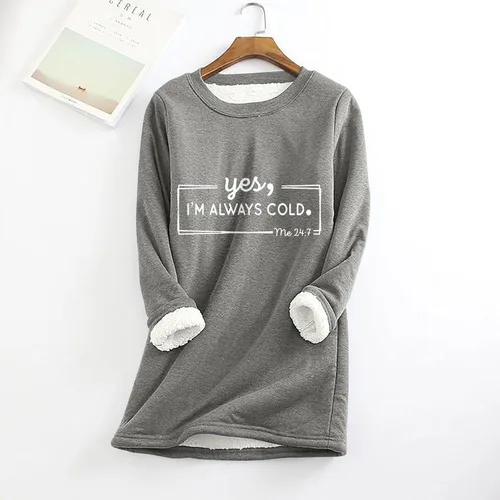 Vista 2 de Sudaderas de forro polar Sherpa para mujer, con estampado de letras, blusa de invierno gruesa de manga larga