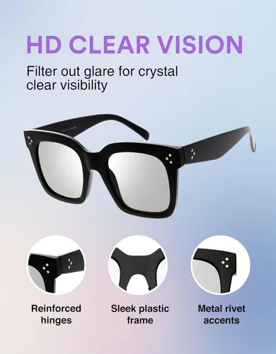 Vista 37 de zeroUV - Gafas de sol cuadradas retro de moda de gran tamaño para mujer estilo vintage 1.969 pulgadas