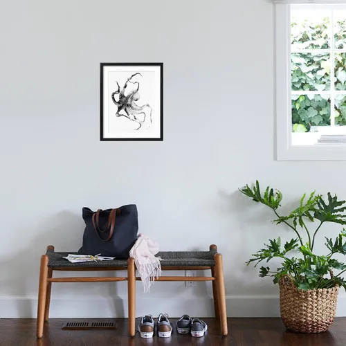 Vista 4 de ART.COM Impresiones artísticas enmarcadas para pared, pulpo por Alexis Marcou, decoración de animales, 12 x 16 pulgadas, marco negro con paspartú