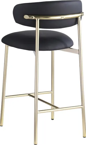 Vista 7 de Meridian Furniture 995Black-C Lupita Collection Modern Taburete contemporáneo con cuero vegano negro suave, marco de metal dorado cepillado, 20.5