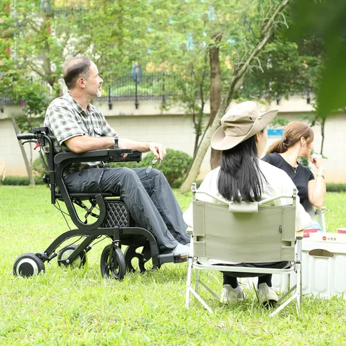 Vista 8 de CARLIKE Silla de ruedas eléctrica inteligente 3 en 1 y andador con asiento y silla de transporte eléctrica, ligera, plegable, reposapiés