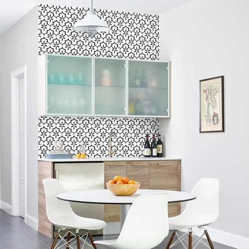 Vista 5 de GloryTik Papel tapiz blanco y negro, diseño geométrico de enrejado, para despegar y pegar, moderno, autoadhesivo, extraíble, impermeable