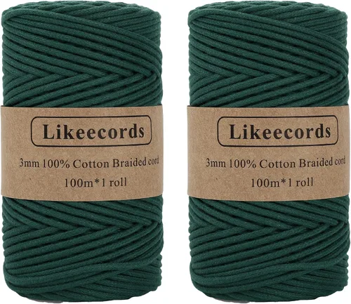 Vista 75 de Cordón de algodón trenzado de 0.11 pulgadas x 109 yardas, cuerda de algodón para macramé natural, estilo bohemio, para colgar plantas hechas a mano